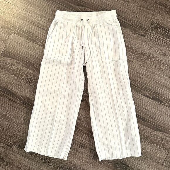Athleta Linen Striped Bali Crop Pants Size 4 - Picture 1 of 7
